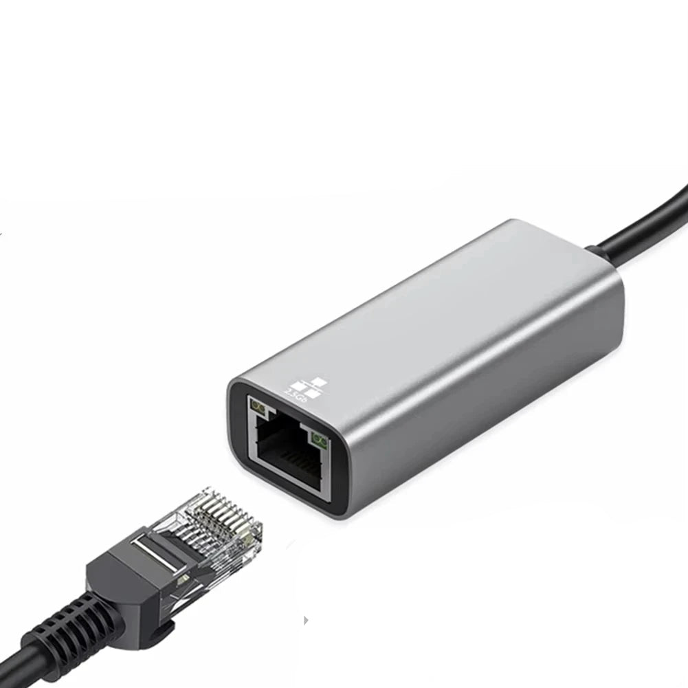 Network adapter with Ethernet cable on a white background, highlighting light speed transmission and speed up to 2500M.