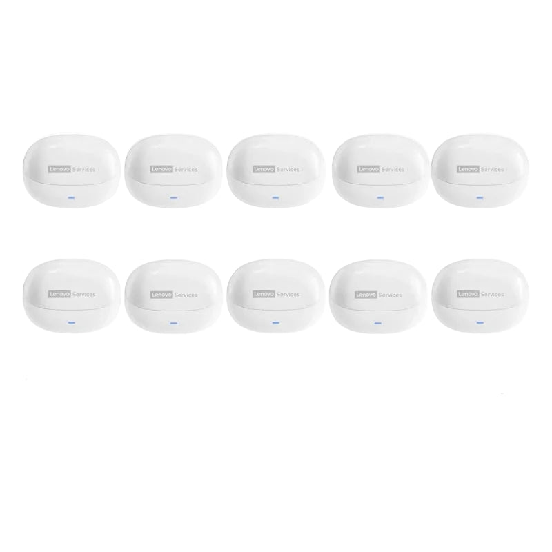 Lenovo LE257 white wireless earbuds in a box with multiple units displayed.