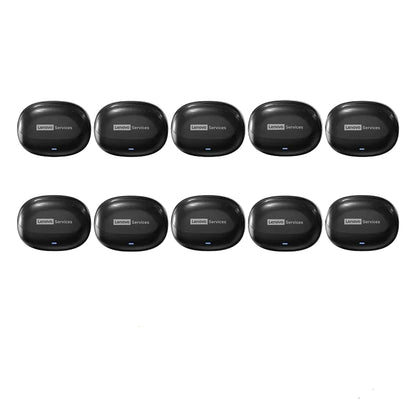 Lenovo LE257 black wireless earbuds in a grid with Lenovo logo and product details.