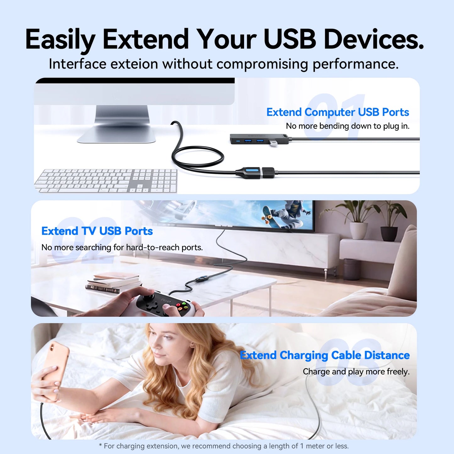 Male to Female USB extender Cable