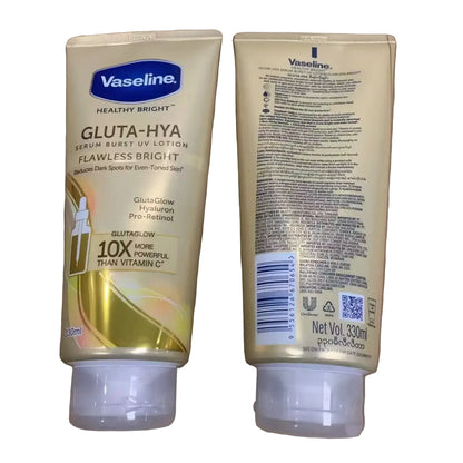 Vaseline Gluta-Hya skincare product on a brown background