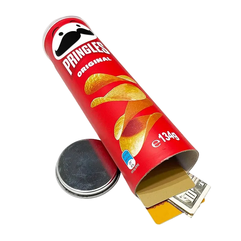 Pringles Original potato chip tube with a secret compartment on a white background