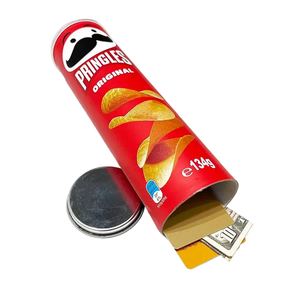 Pringles Original potato chip tube with a secret compartment on a white background