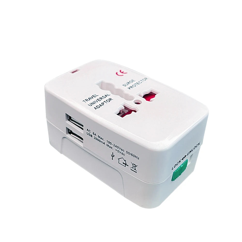 Wesa travel adapter with multiple sockets and USB ports on a white background