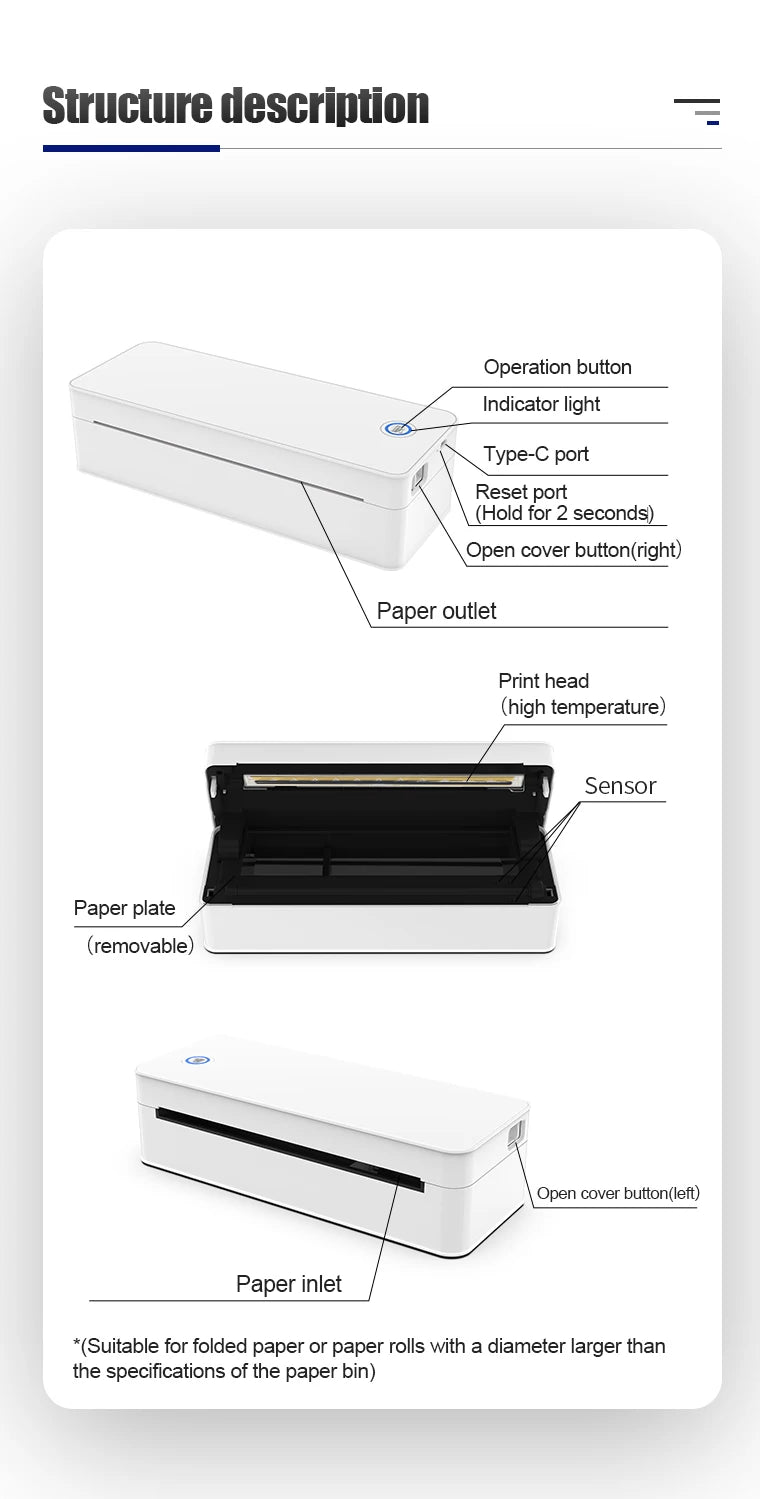A4 Thermal Printer with Paper Tray