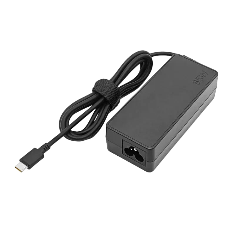 65W Type-C power adapter with cable on a white background
